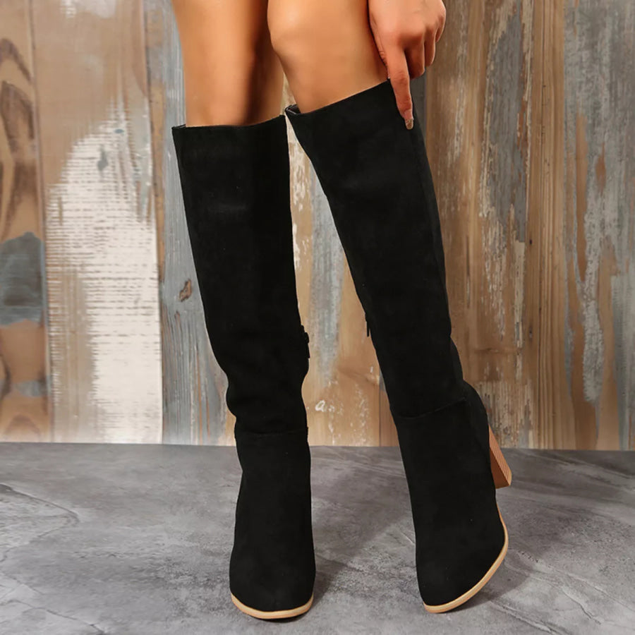 Point Toe Block Heels Boots Black / 36 Apparel and Accessories