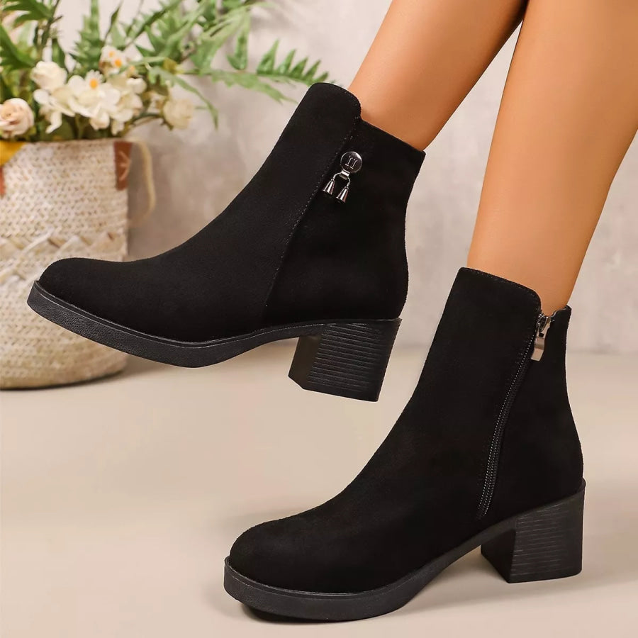 Point Toe Block Heels Boots Black / 36 Apparel and Accessories