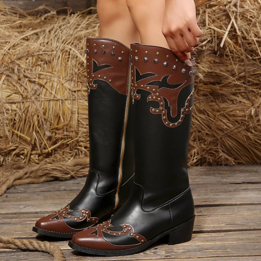 Point Toe Block Heels Boots Black / 36 Apparel and Accessories