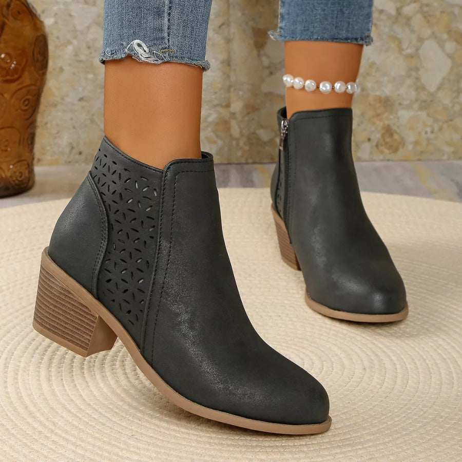 Point Toe Block Heels Boots Black / 36 Apparel and Accessories