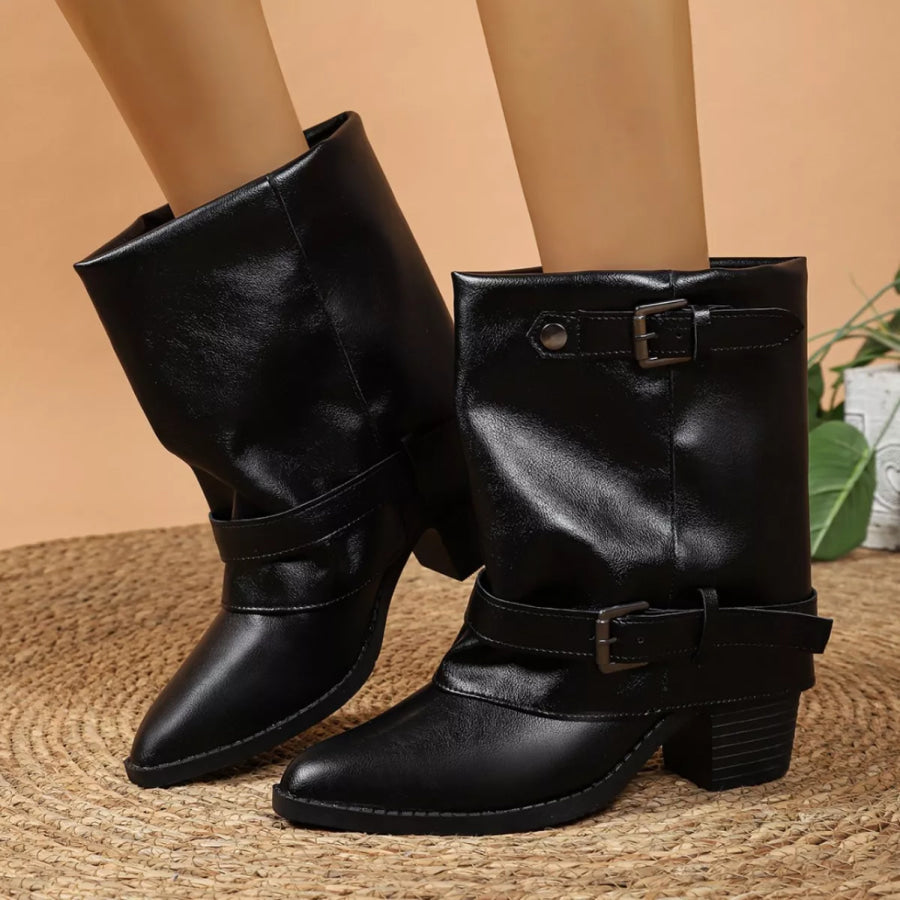 Point Toe Block Heels Boots Black / 36 Apparel and Accessories