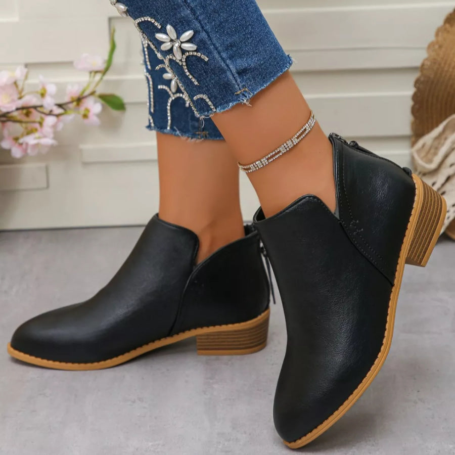 Point Toe Block Heels Boots Black / 36 Apparel and Accessories