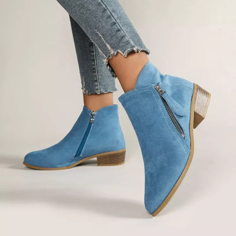 Point Toe Block Heels Boots Blue / 35 Apparel and Accessories