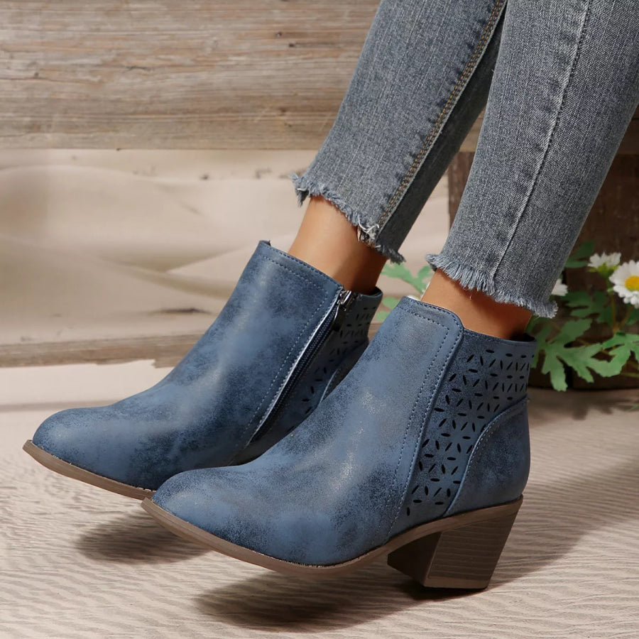 Point Toe Block Heels Boots Blue / 36 Apparel and Accessories