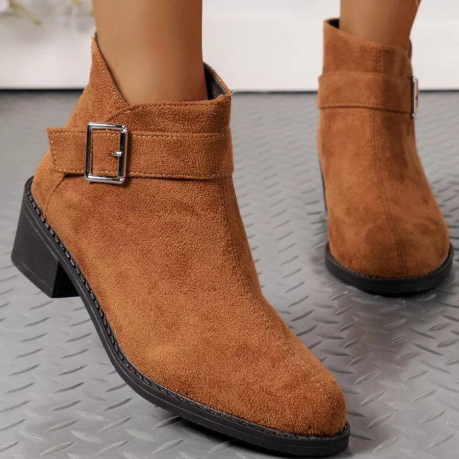 Point Toe Block Heels Boots Brown / 35 Apparel and Accessories