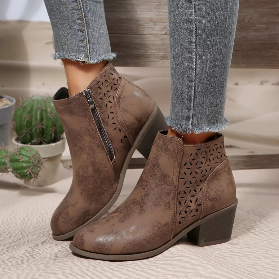Point Toe Block Heels Boots Brown / 36 Apparel and Accessories