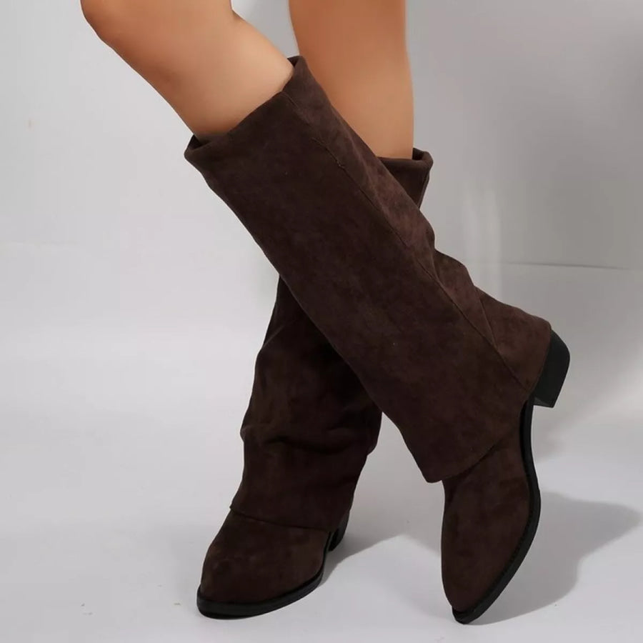 Point Toe Block Heels Boots Coffee Color / 36 Apparel and Accessories