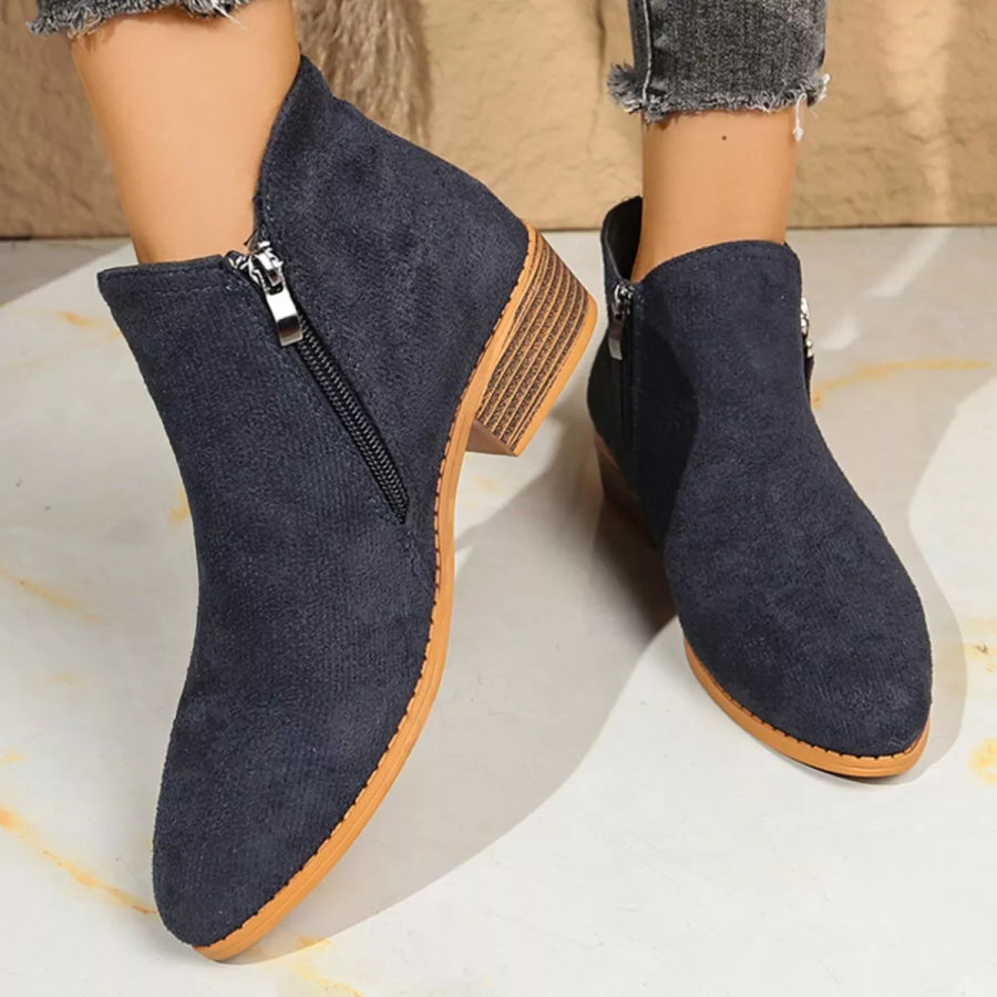 Point Toe Block Heels Boots Dark Blue / 36 Apparel and Accessories