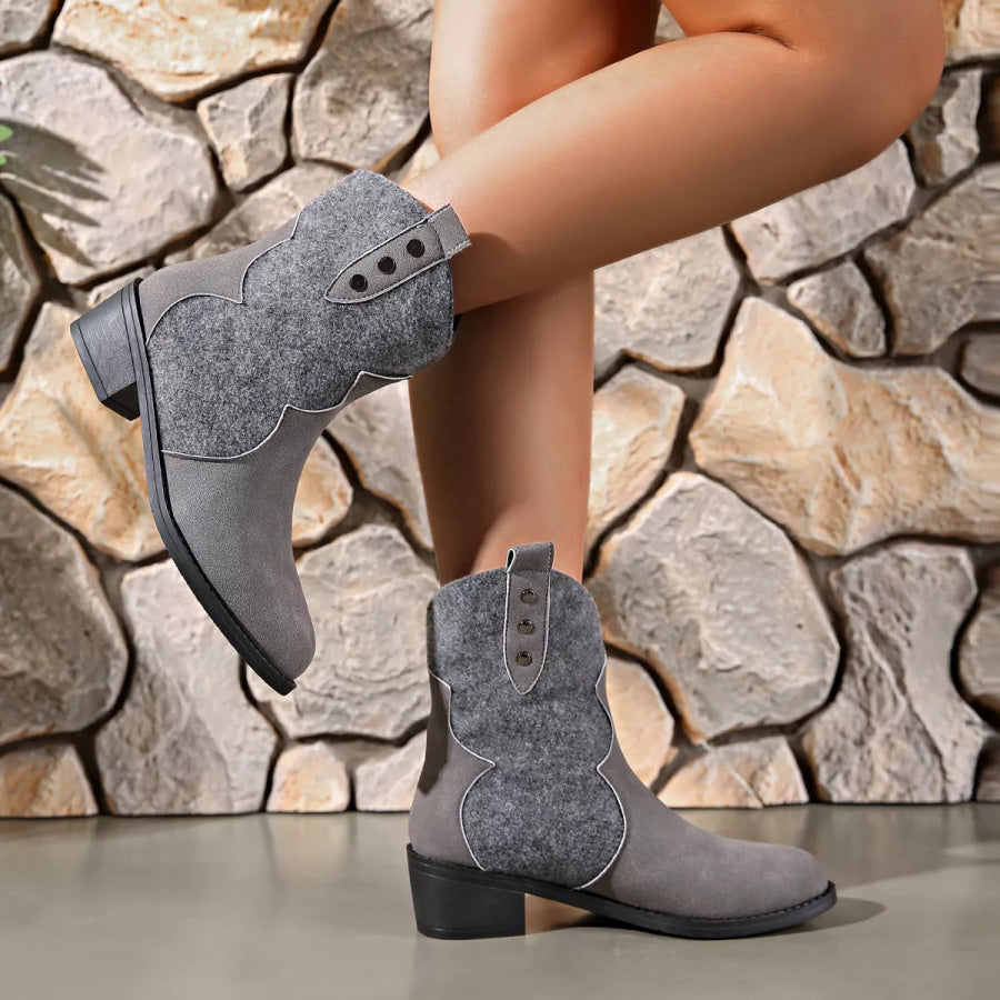 Point Toe Block Heels Boots Dark Gray / 36 Apparel and Accessories