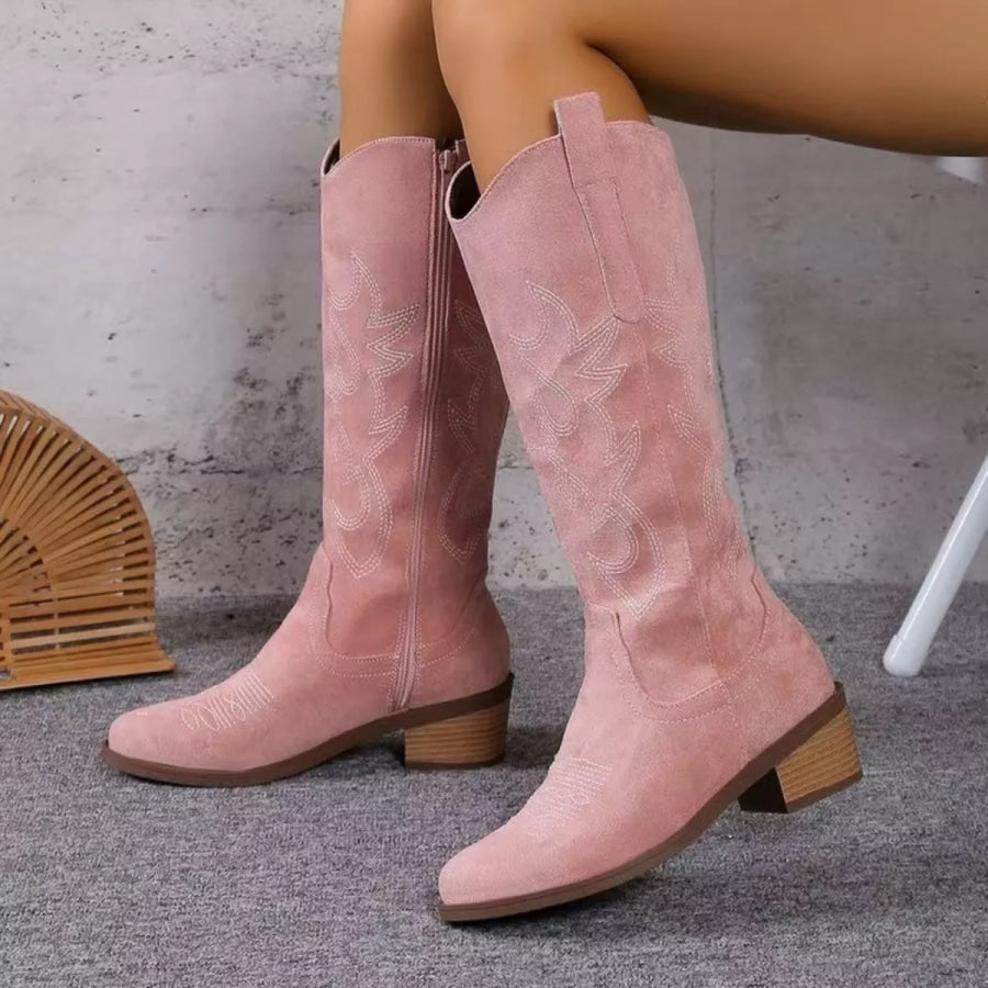 Point Toe Block Heels Boots Dusty Pink / 36 Apparel and Accessories
