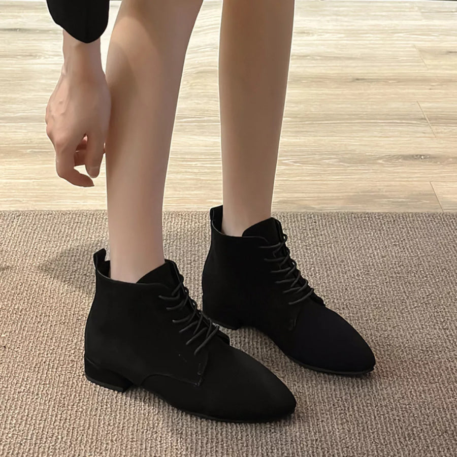 Point Toe Block Heels Boots Black / 35 footwear