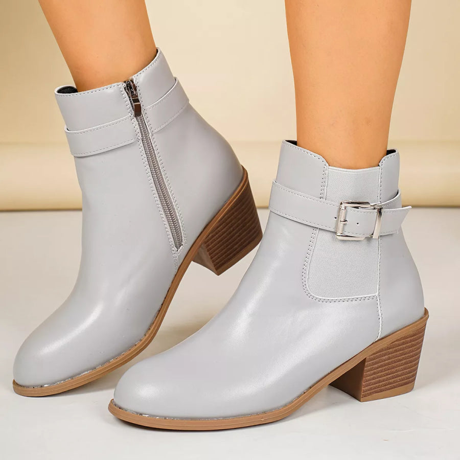 Point Toe Block Heels Boots Gray / 36 Apparel and Accessories