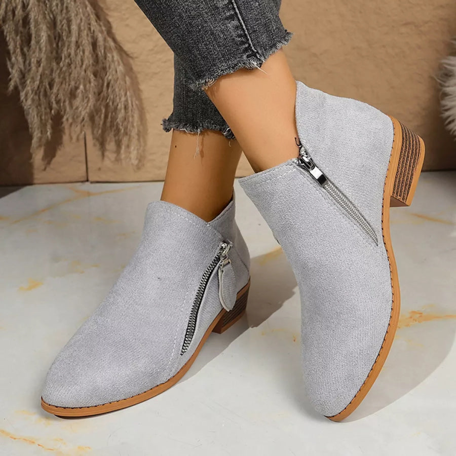 Point Toe Block Heels Boots Gray / 36 Apparel and Accessories