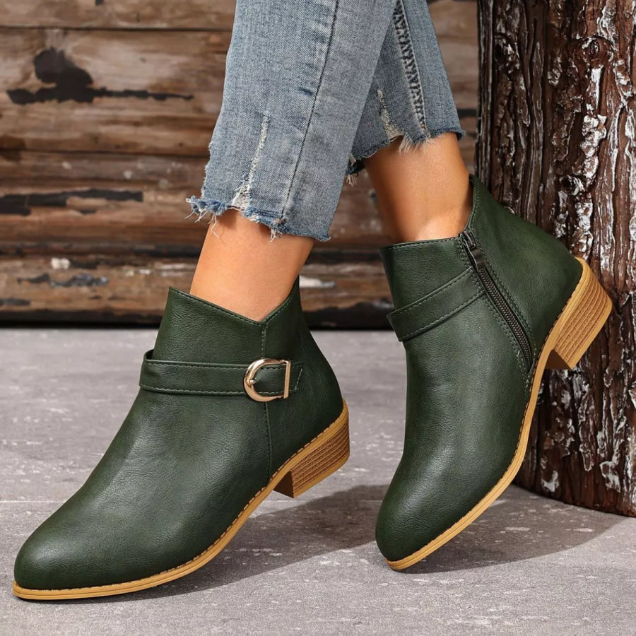 Point Toe Block Heels Boots Green / 36 Apparel and Accessories