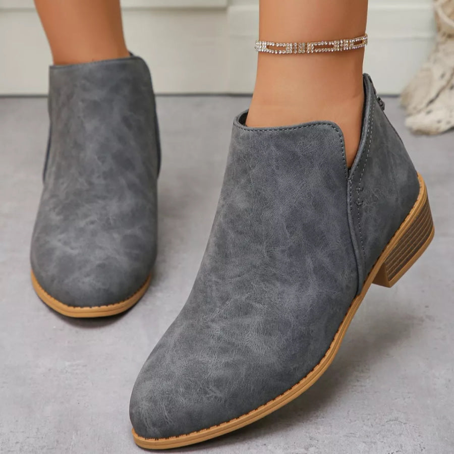 Point Toe Block Heels Boots Grey / 36 Apparel and Accessories