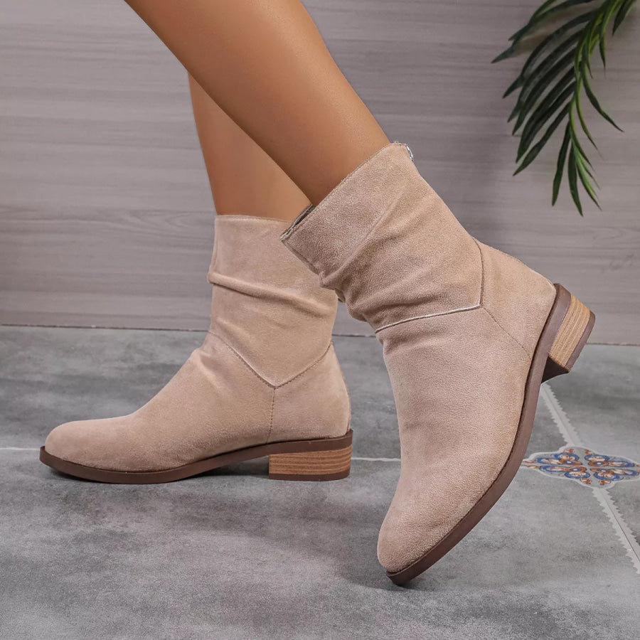 Point Toe Block Heels Boots Khaki / 36 Apparel and Accessories