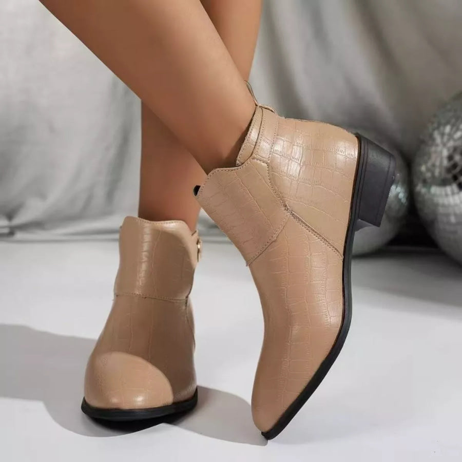 Point Toe Block Heels Boots Khaki Color / 36 Apparel and Accessories