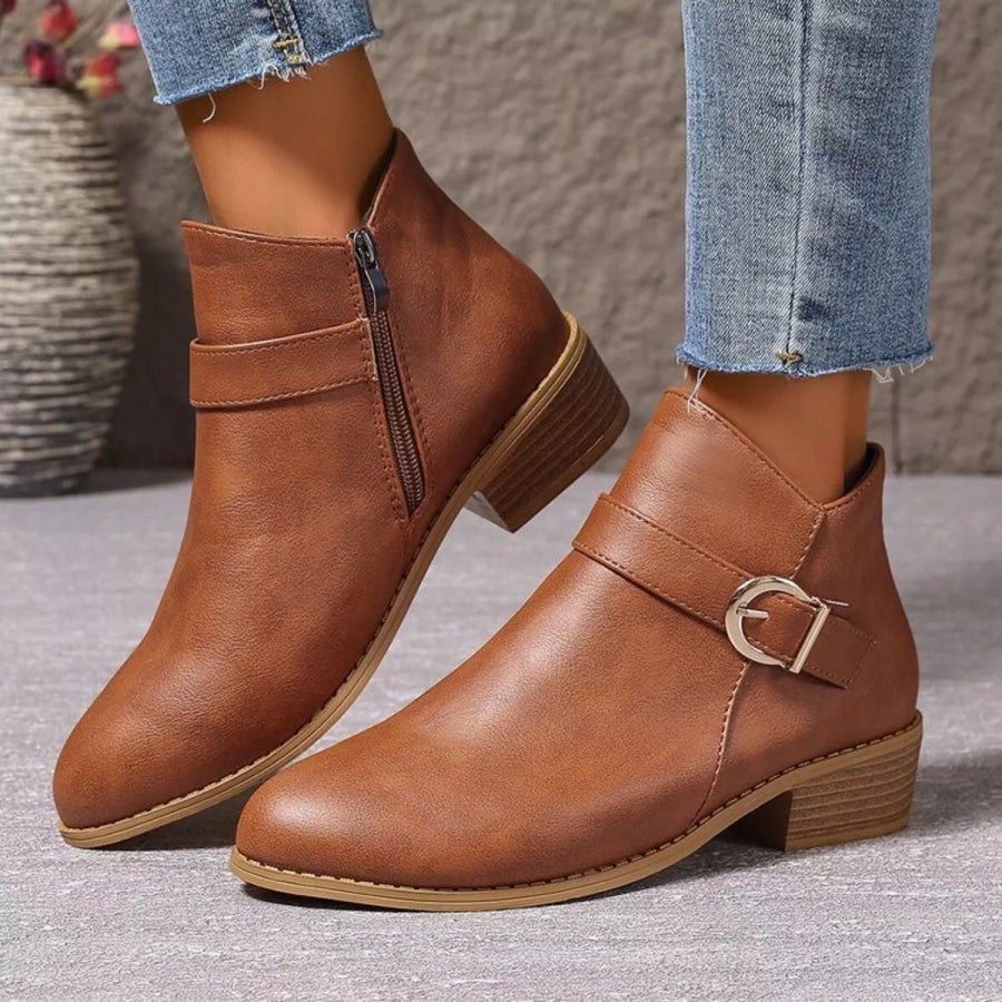 Point Toe Block Heels Boots Light Brown / 36 Apparel and Accessories