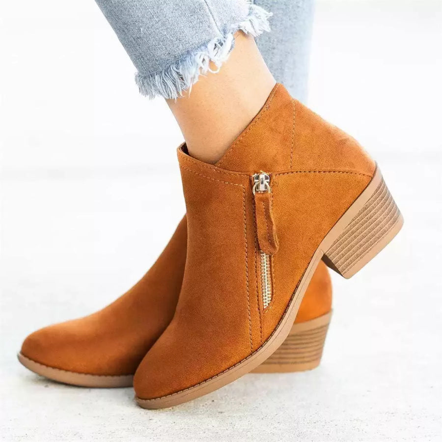 Point Toe Block Heels Boots Orange / 35 Apparel and Accessories