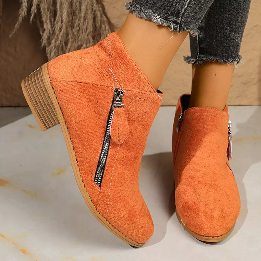 Point Toe Block Heels Boots Orange Red / 36 Apparel and Accessories