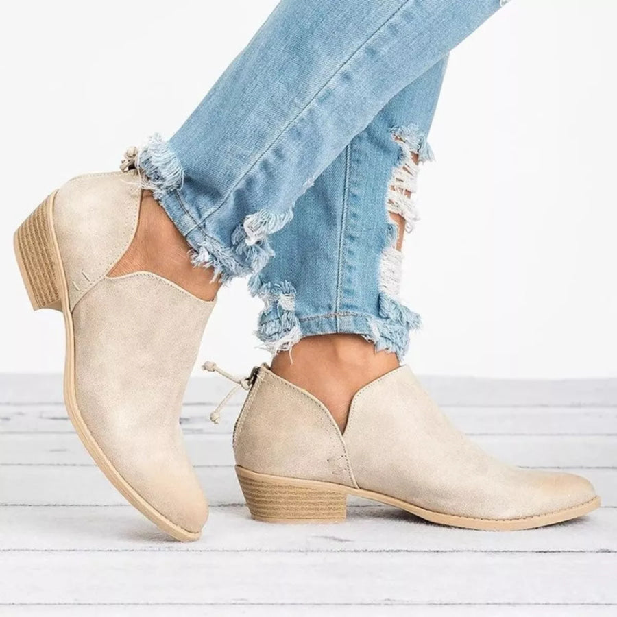 Point Toe Block Heels Boots Pink / 35 Apparel and Accessories