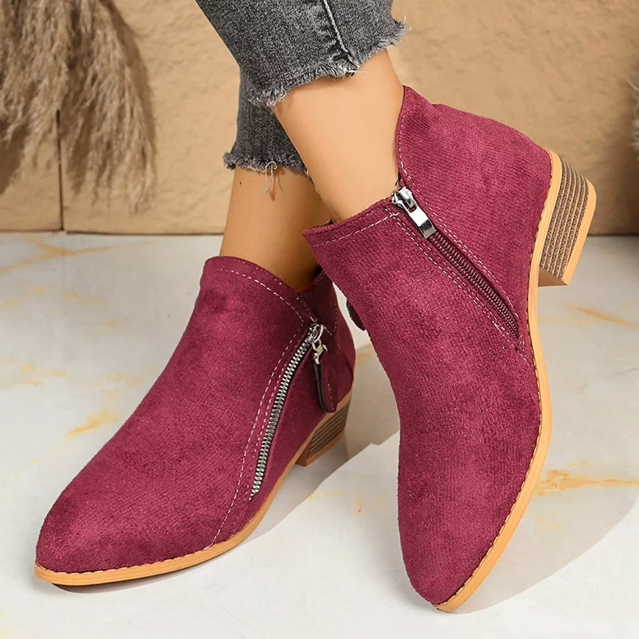 Point Toe Block Heels Boots Purple Red / 36 Apparel and Accessories