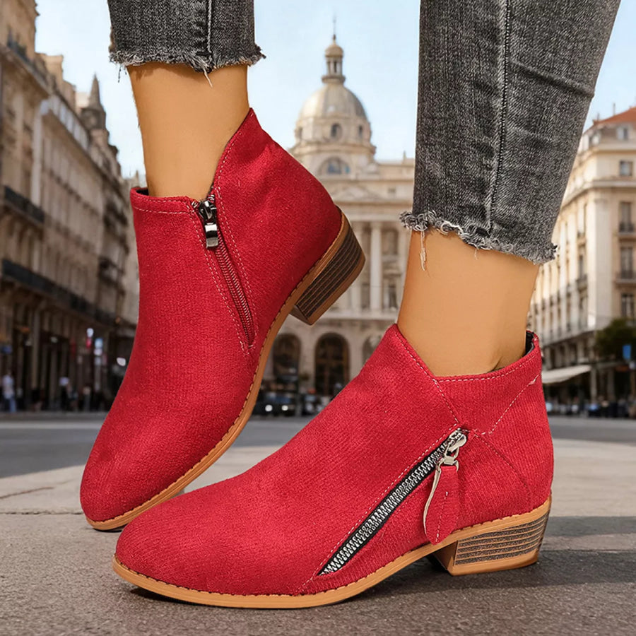 Point Toe Block Heels Boots Red / 36 Apparel and Accessories