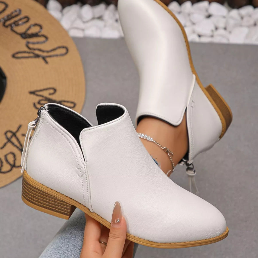 Point Toe Block Heels Boots White / 36 Apparel and Accessories
