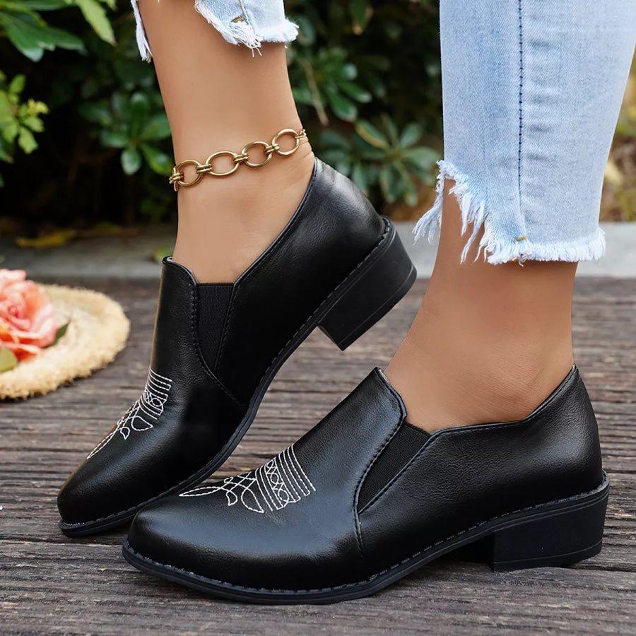 Point Toe Block Heels Loafers Apparel and Accessories