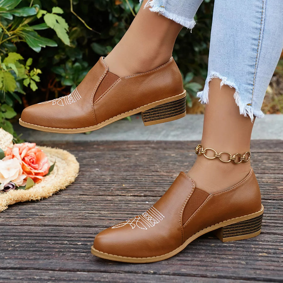 Point Toe Block Heels Loafers Apparel and Accessories