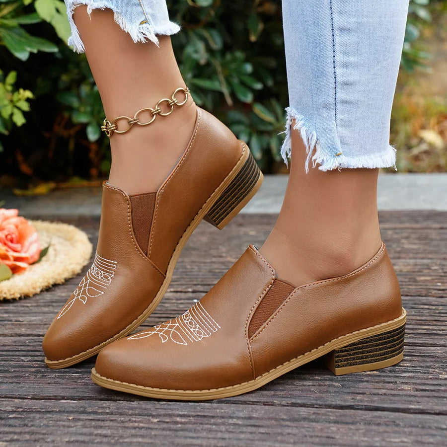 Point Toe Block Heels Loafers Apparel and Accessories