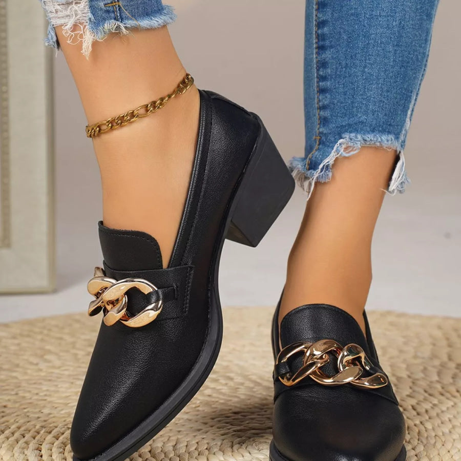 Point Toe Block Heels Loafers Apparel and Accessories