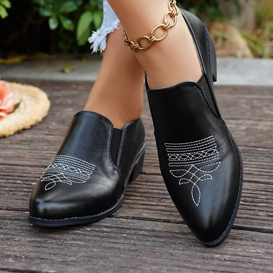 Point Toe Block Heels Loafers Apparel and Accessories