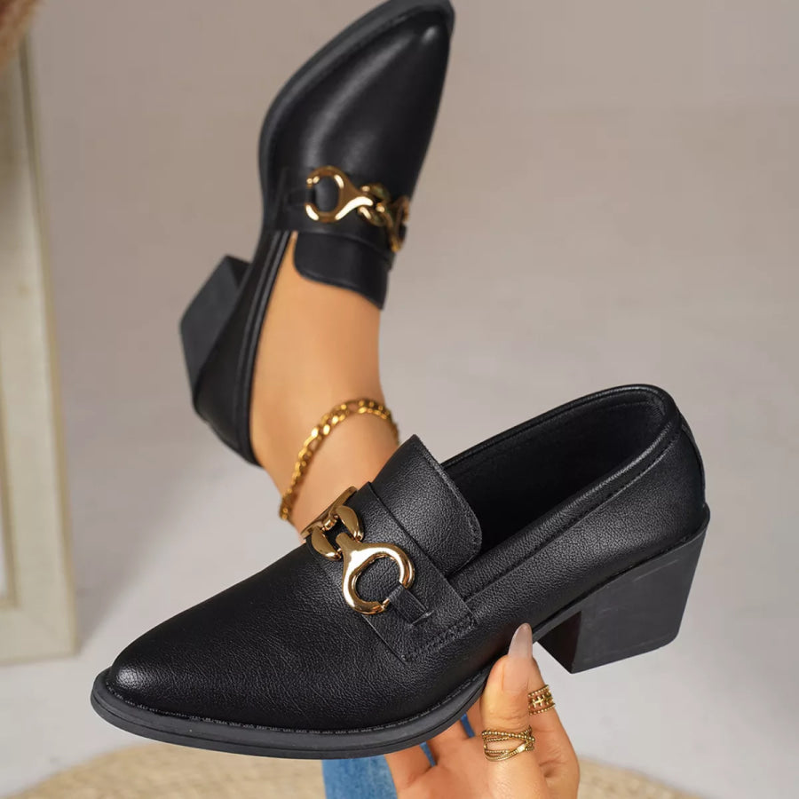 Point Toe Block Heels Loafers Apparel and Accessories