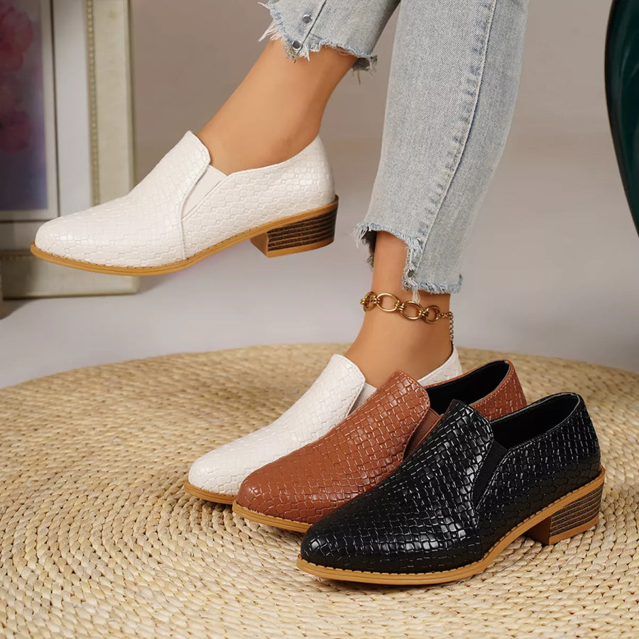 Point Toe Block Heels Loafers Apparel and Accessories