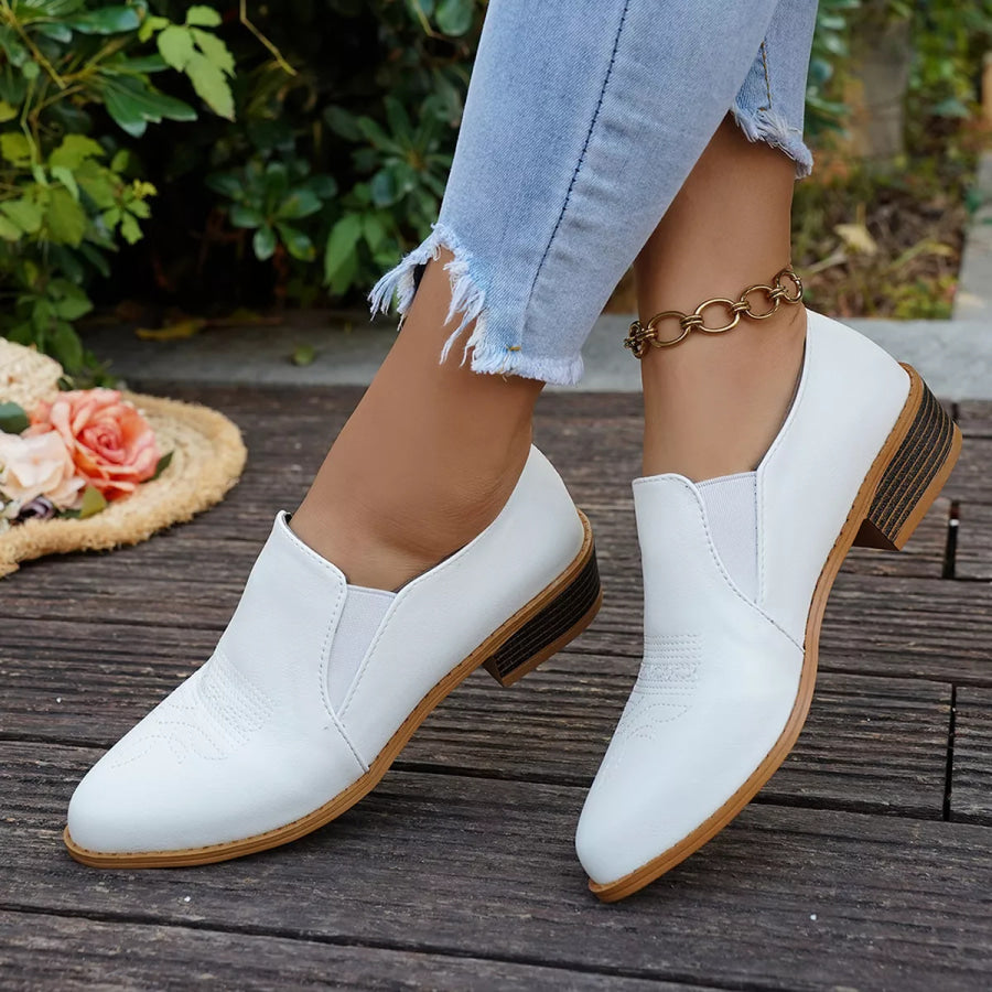 Point Toe Block Heels Loafers Apparel and Accessories