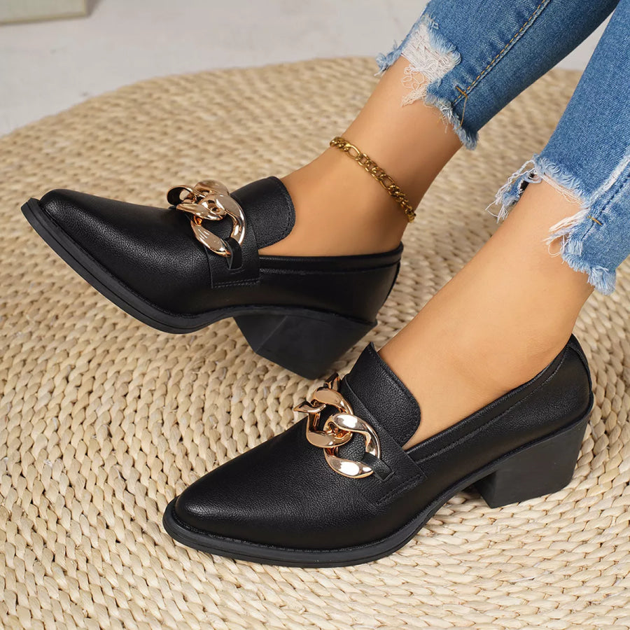 Point Toe Block Heels Loafers Apparel and Accessories