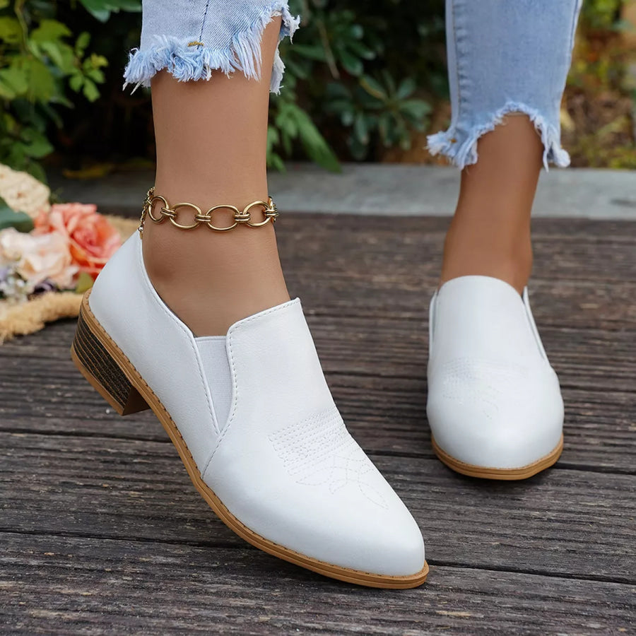 Point Toe Block Heels Loafers Apparel and Accessories