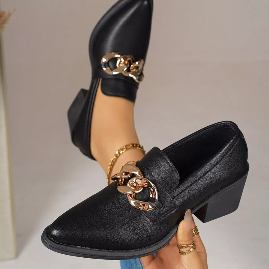 Point Toe Block Heels Loafers Apparel and Accessories