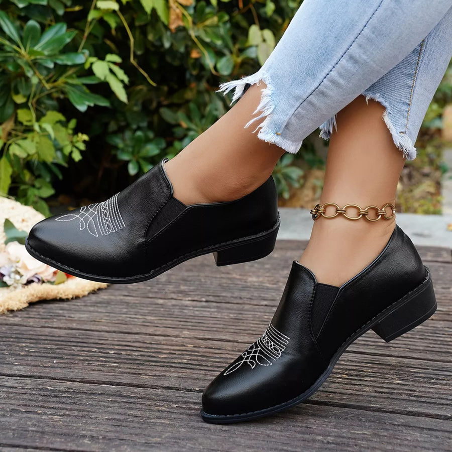 Point Toe Block Heels Loafers Apparel and Accessories