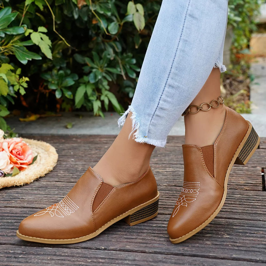 Point Toe Block Heels Loafers Apparel and Accessories