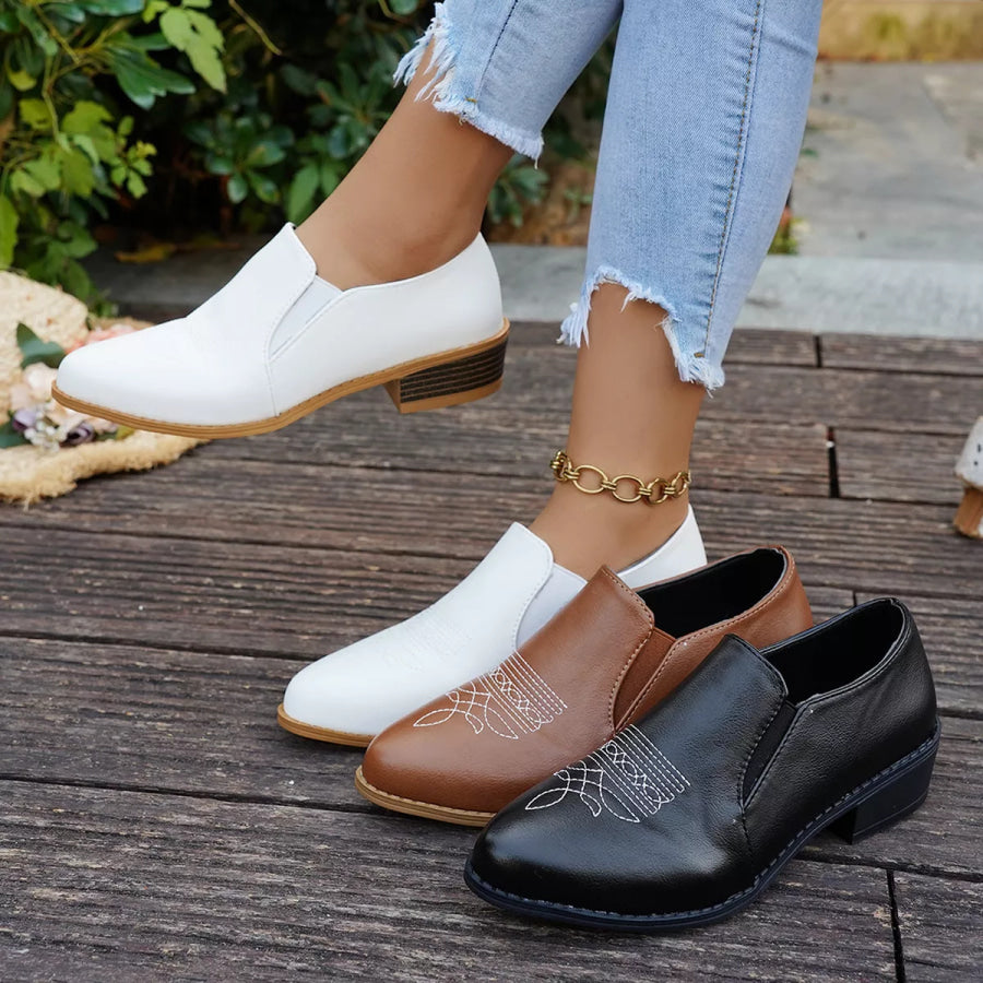 Point Toe Block Heels Loafers Apparel and Accessories