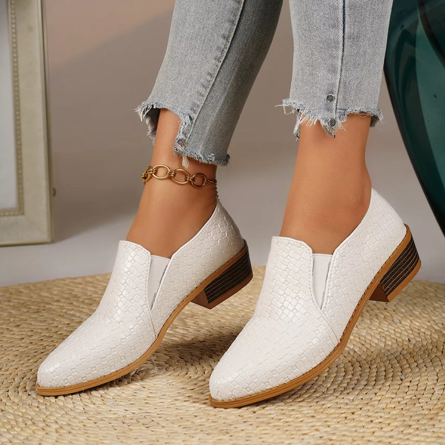 Point Toe Block Heels Loafers Beige / 36 Apparel and Accessories