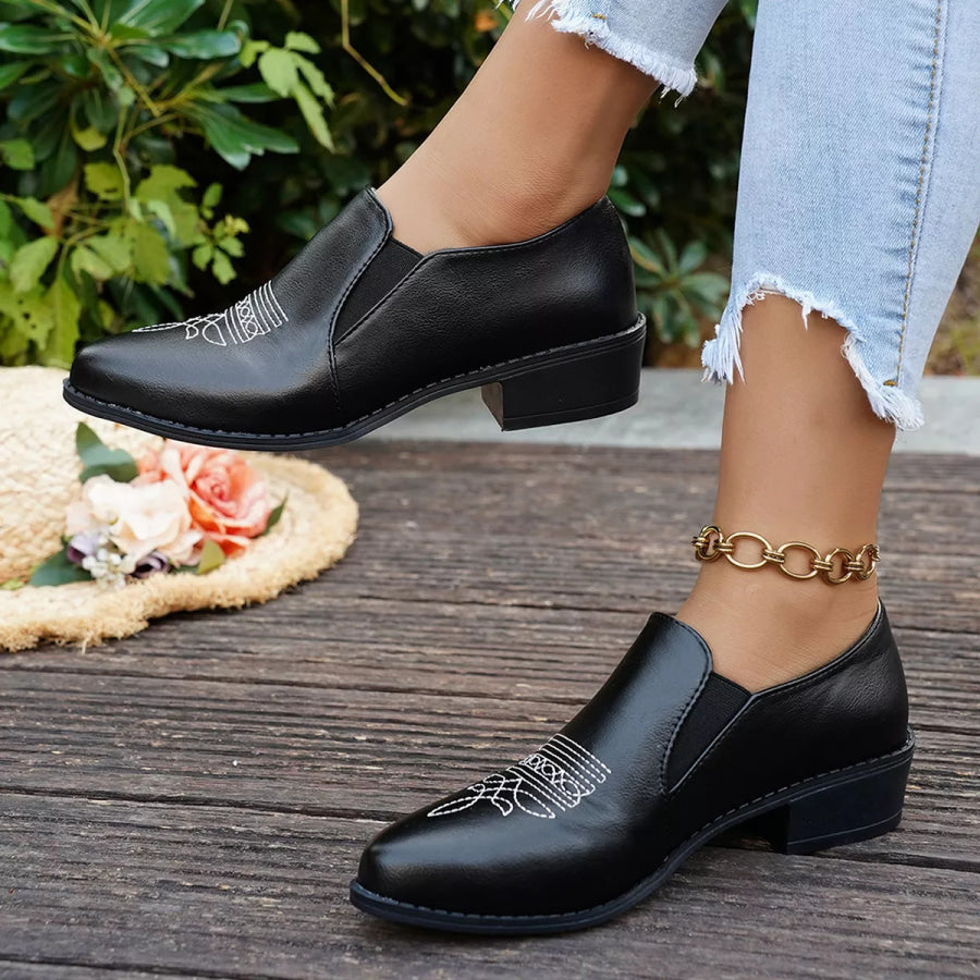 Point Toe Block Heels Loafers Black / 36 Apparel and Accessories