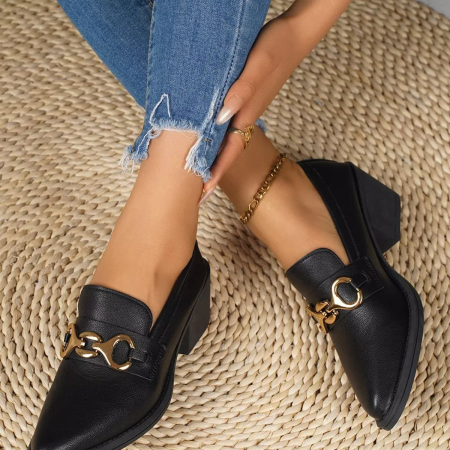 Point Toe Block Heels Loafers F34 Black / 36 Apparel and Accessories