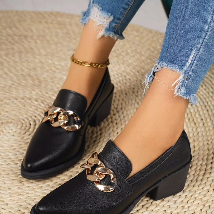 Point Toe Block Heels Loafers F35 Black / 36 Apparel and Accessories
