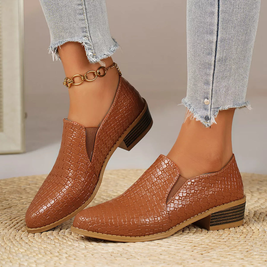 Point Toe Block Heels Loafers Tan / 36 Apparel and Accessories