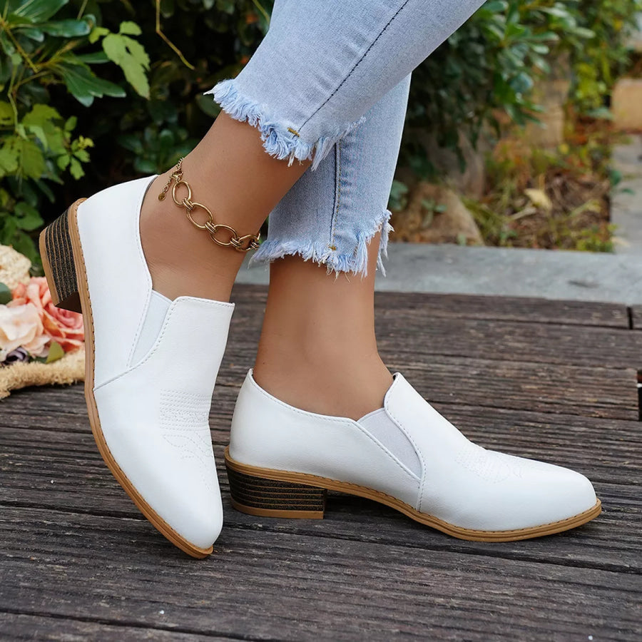 Point Toe Block Heels Loafers White / 36 Apparel and Accessories