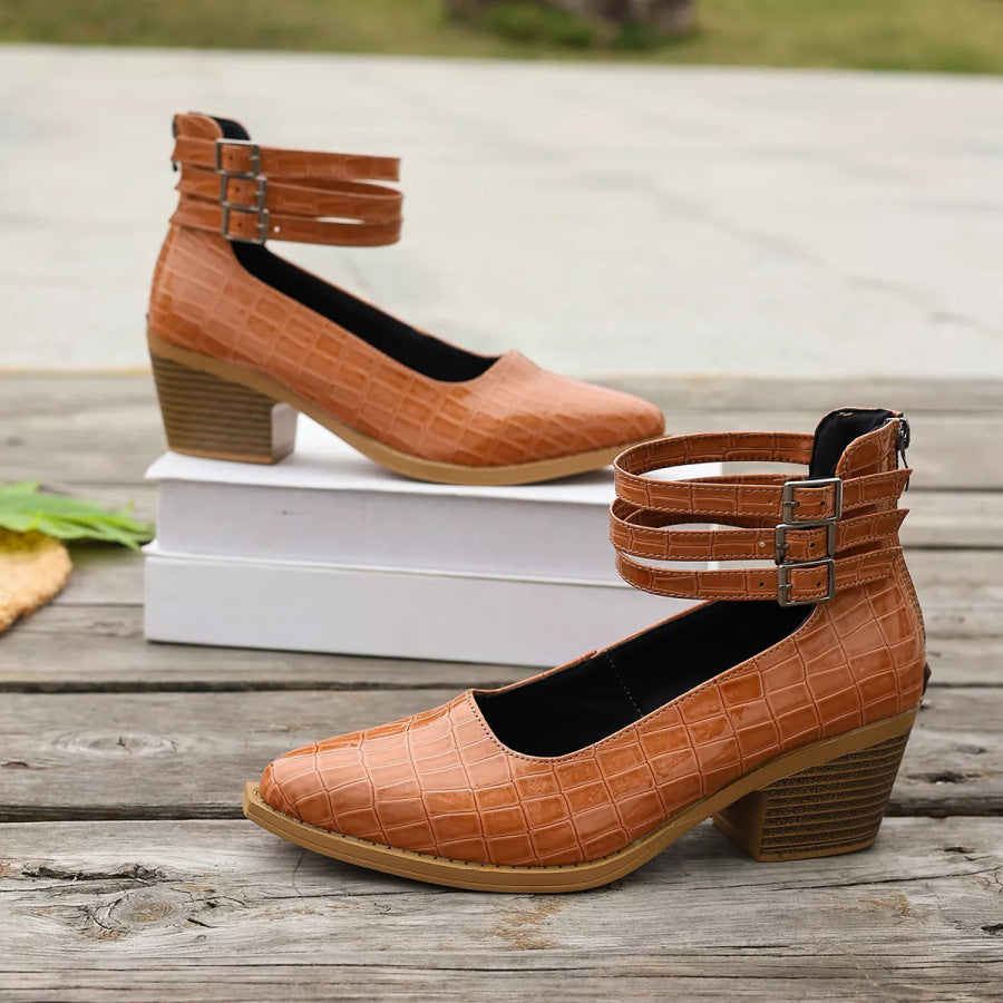 Point Toe Block Heels Pumps Apparel and Accessories