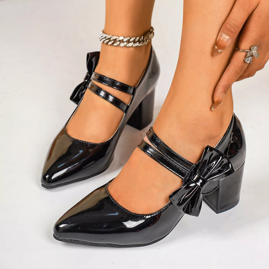 Point Toe Block Heels Pumps Black / 35 Apparel and Accessories